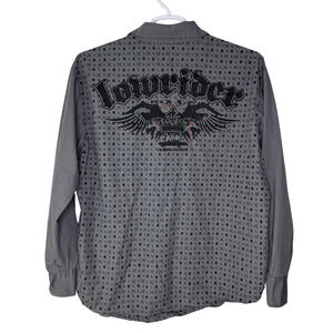 Vintage Lowrider Shirt Mens Large‎ Gray Button Up Y2K Streetwear Hip Hop